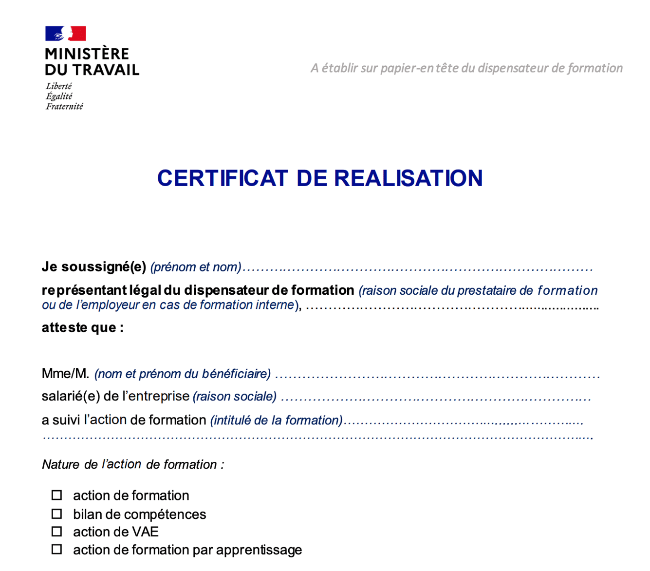 Le Certificat De Réalisation De La Formation